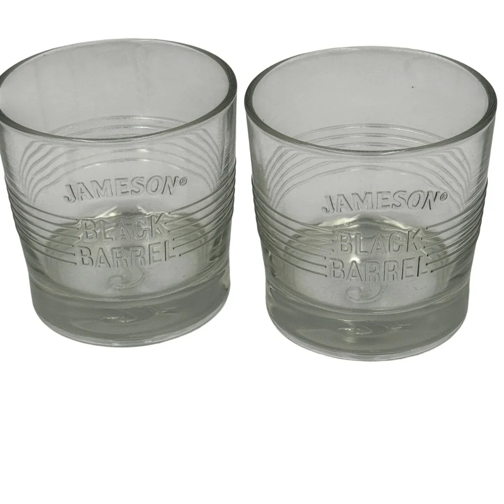 Set of 2 Jameson Black Barrel Whiskey Rocks Glasses Embossed Logo